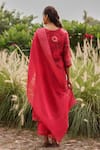 Shop_Vaayu_Pink Muslin, Cotton Embroidery, Tassels Round Neck Rosewood Bloom Kurta Set _at_Aza_Fashions