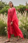 Vaayu_Pink Muslin, Cotton Embroidery, Tassels Round Neck Rosewood Bloom Kurta Set _at_Aza_Fashions