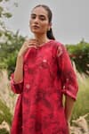 Shop_Vaayu_Pink Muslin, Cotton Round Neck Rosewood Bloom Kurta And Pant Set _Online_at_Aza_Fashions