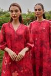 Buy_Vaayu_Pink Muslin, Cotton Round Neck Rosewood Bloom Kurta And Pant Set 