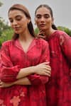 Shop_Vaayu_Pink Muslin, Cotton Round Neck Rosewood Bloom Kurta And Pant Set 