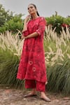 Buy_Vaayu_Pink Muslin, Cotton Round Neck Rosewood Bloom Kurta And Pant Set _Online