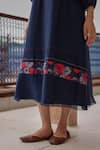 Buy_Vaayu_Blue Muslin, Cotton Tassels V-neck Indigo Bloom Pintuck Dress _Online_at_Aza_Fashions