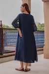 Shop_Vaayu_Blue Muslin, Cotton Tassels V-neck Indigo Bloom Pintuck Dress _at_Aza_Fashions
