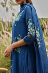 Buy_Vaayu_Blue Muslin, Cotton Applique, Embroidery, Tassels Split Indigo Bloom Kurta Set _Online_at_Aza_Fashions
