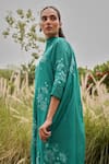 Buy_Vaayu_Teal Muslin, Cotton Applique, Embroidery, Tassels Split V-neck Kurta Set _Online_at_Aza_Fashions