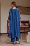 Shop_Vaayu_Blue Muslin, Cotton Applique, Embroidery V-neck Indigo Bloom Kurta Set _at_Aza_Fashions