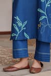 Buy_Vaayu_Blue Muslin, Cotton Applique, Embroidery V-neck Indigo Bloom Kurta Set 