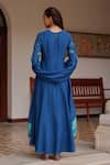 Shop_Vaayu_Blue Muslin, Cotton Applique Round Neck Indigo Bloom Anarkali With Dupatta _at_Aza_Fashions