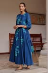 Vaayu_Blue Muslin, Cotton Applique Round Neck Indigo Bloom Anarkali With Dupatta _Online_at_Aza_Fashions