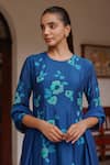 Buy_Vaayu_Blue Muslin, Cotton Applique Round Neck Indigo Bloom Anarkali With Dupatta _Online_at_Aza_Fashions