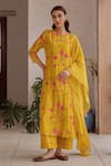 Buy Vaayu Yellow Muslin, Cotton Applique, Tassels Round Neck Canary Bloom Kurta Set Buy_Vaayu_Yellow Muslin, Cotton Applique, Tassels Round Neck Canary Bloom Kurta Set