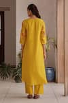 Shop_Vaayu_Yellow Muslin, Cotton Embroidery, Applique Round Canary Bloom Kurta And Pant Set _at_Aza_Fashions
