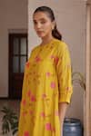 Vaayu_Yellow Muslin, Cotton Embroidery, Applique Round Canary Bloom Kurta And Pant Set _Online_at_Aza_Fashions