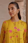 Shop_Vaayu_Yellow Muslin, Cotton Embroidery, Applique Round Canary Bloom Kurta And Pant Set _Online_at_Aza_Fashions