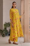 Buy_Vaayu_Yellow Muslin, Cotton Embroidery, Applique Round Canary Bloom Kurta And Pant Set 