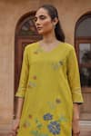 Vaayu_Yellow Muslin, Cotton Applique, Embroidery Citrine Bloom Kurta And Pant Set _Online_at_Aza_Fashions