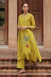 Shop_Vaayu_Yellow Muslin, Cotton Applique, Embroidery Citrine Bloom Kurta And Pant Set _Online_at_Aza_Fashions