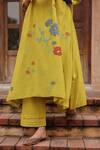 Vaayu_Yellow Muslin, Cotton Applique, Embroidery Citrine Bloom Kurta And Pant Set _at_Aza_Fashions