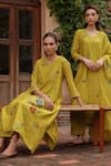 Shop_Vaayu_Yellow Muslin, Cotton Applique, Embroidery Citrine Bloom Kurta And Pant Set 