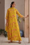 Buy_Vaayu_Yellow Muslin, Cotton Embroidery, Applique Canary Bloom Anarkali With Dupatta _at_Aza_Fashions