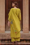 Shop_Vaayu_Yellow Muslin, Cotton Embroidery, Applique, Tassels Citrine Bloom Kurta Set _at_Aza_Fashions