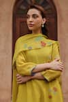 Buy_Vaayu_Yellow Muslin, Cotton Embroidery, Applique, Tassels Citrine Bloom Kurta Set _Online_at_Aza_Fashions