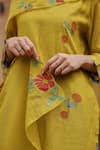 Vaayu_Yellow Muslin, Cotton Embroidery, Applique, Tassels Citrine Bloom Kurta Set _at_Aza_Fashions
