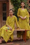 Buy_Vaayu_Yellow Muslin, Cotton Embroidery, Applique, Tassels Citrine Bloom Kurta Set 