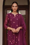 Vaayu_Purple Muslin, Cotton Embroidery, Applique, Tassels Amethyst Bloom Kurta Set _Online_at_Aza_Fashions