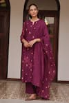 Buy_Vaayu_Purple Muslin, Cotton Embroidery, Applique, Tassels Amethyst Bloom Kurta Set _Online_at_Aza_Fashions