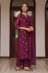 Shop_Vaayu_Purple Muslin, Cotton Embroidery, Applique, Tassels Amethyst Bloom Kurta Set _Online_at_Aza_Fashions