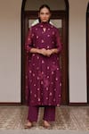 Vaayu_Purple Muslin, Cotton Embroidery, Applique, Tassels Amethyst Bloom Kurta Set _at_Aza_Fashions