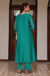 Shop_Vaayu_Teal Muslin, Cotton Embroidery Round , Keyhole Bloom Kurta And Pant Set _at_Aza_Fashions