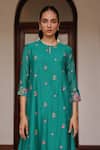 Buy_Vaayu_Teal Muslin, Cotton Embroidery Round , Keyhole Bloom Kurta And Pant Set _Online_at_Aza_Fashions