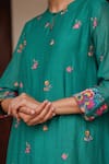 Shop_Vaayu_Teal Muslin, Cotton Embroidery Round , Keyhole Bloom Kurta And Pant Set 