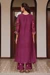 Shop_Vaayu_Purple Muslin, Cotton Embroidery Round Neck, Amethyst Bloom Kurta And Pant Set _at_Aza_Fashions