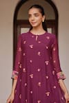 Buy_Vaayu_Purple Muslin, Cotton Embroidery Round Neck, Amethyst Bloom Kurta And Pant Set _Online_at_Aza_Fashions