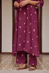 Shop_Vaayu_Purple Muslin, Cotton Embroidery Round Neck, Amethyst Bloom Kurta And Pant Set _Online_at_Aza_Fashions