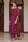 Vaayu_Purple Muslin, Cotton Embroidery Round Neck, Amethyst Bloom Kurta And Pant Set _at_Aza_Fashions