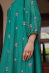 Shop_Vaayu_Teal Muslin, Cotton Embroidery V-neck Bloom Dress _Online_at_Aza_Fashions