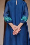 Vaayu_Blue Muslin, Cotton Applique Round Neck Indigo Pintuck Dress _Online_at_Aza_Fashions
