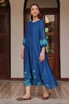 Shop_Vaayu_Blue Muslin, Cotton Applique Round Neck Indigo Pintuck Dress _Online_at_Aza_Fashions