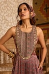Buy_Akashi Clothing_Brown Modal, Satin Embroidery, Beads Round Neck Ajrakh Hand Block Print Jumpsuit _Online_at_Aza_Fashions