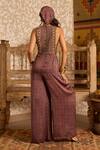 Shop_Akashi Clothing_Brown Modal, Satin Embroidery, Beads Round Neck Ajrakh Hand Block Print Jumpsuit _at_Aza_Fashions