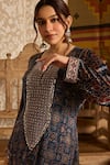 Akashi Clothing_Blue Modal, Satin Beads, Embroidery Ajrakh Hand Block Print Kurta And Palazzo Set _Online_at_Aza_Fashions