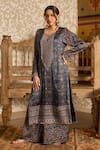 Buy_Akashi Clothing_Blue Modal, Satin Beads, Embroidery Ajrakh Hand Block Print Kurta And Palazzo Set _at_Aza_Fashions