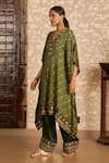 Akashi Clothing_Green Modal, Satin Embroidery, Chains V-neck Ajrakh Dual Print Kaftan And Pant Set _Online_at_Aza_Fashions