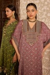 Buy_Akashi Clothing_Red Modal, Satin Embroidery, Sequins, Metallic Ajrakh Print Kaftan And Pant Set 