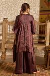 Shop_Akashi Clothing_Brown Modal, Satin Embroidery, Beads, Ajrakh Print Kaftan With Flared Pant _at_Aza_Fashions